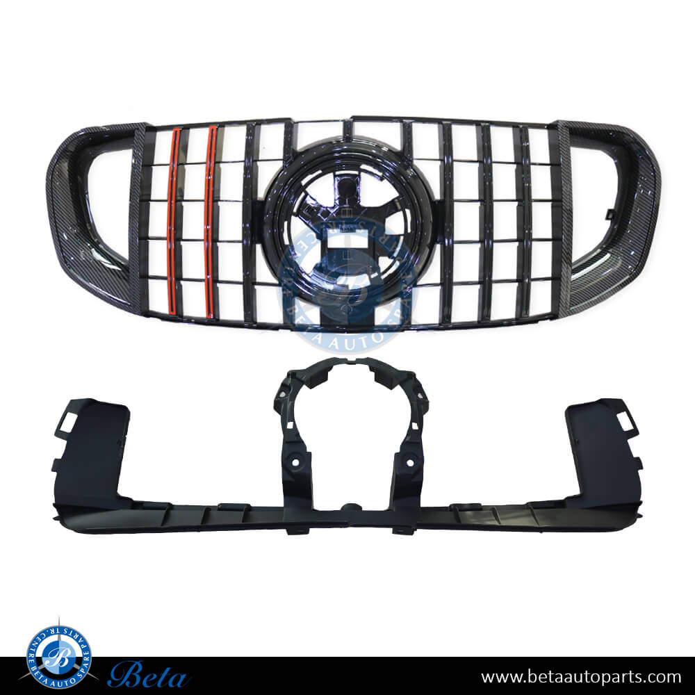 Radiator Grille BBS Look Carbon and Red for Mercedes GLS-Class X167 2020-Up models, Part Number 1678881100