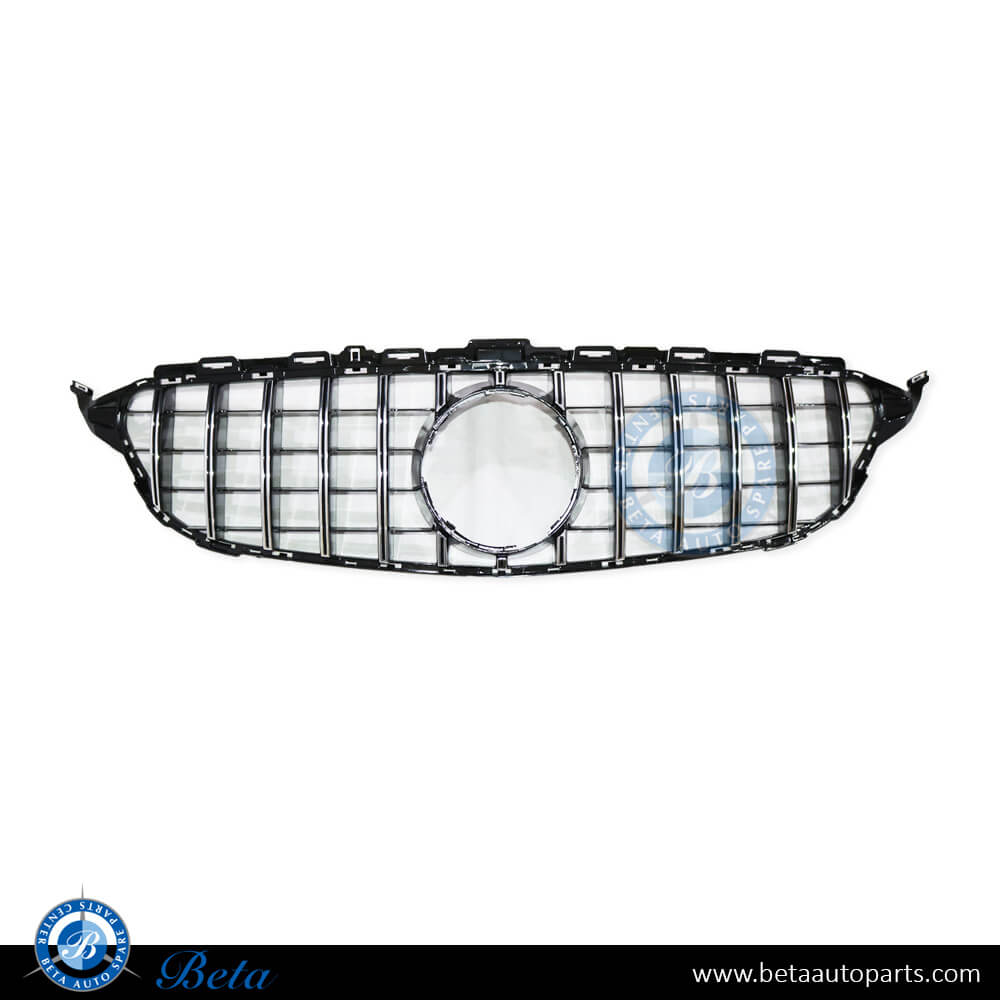 Grille without Camera Hole GT Look Black and Chrome color for Mercedes C-Class W205 2015-2018 models, Part Number 2058881A23