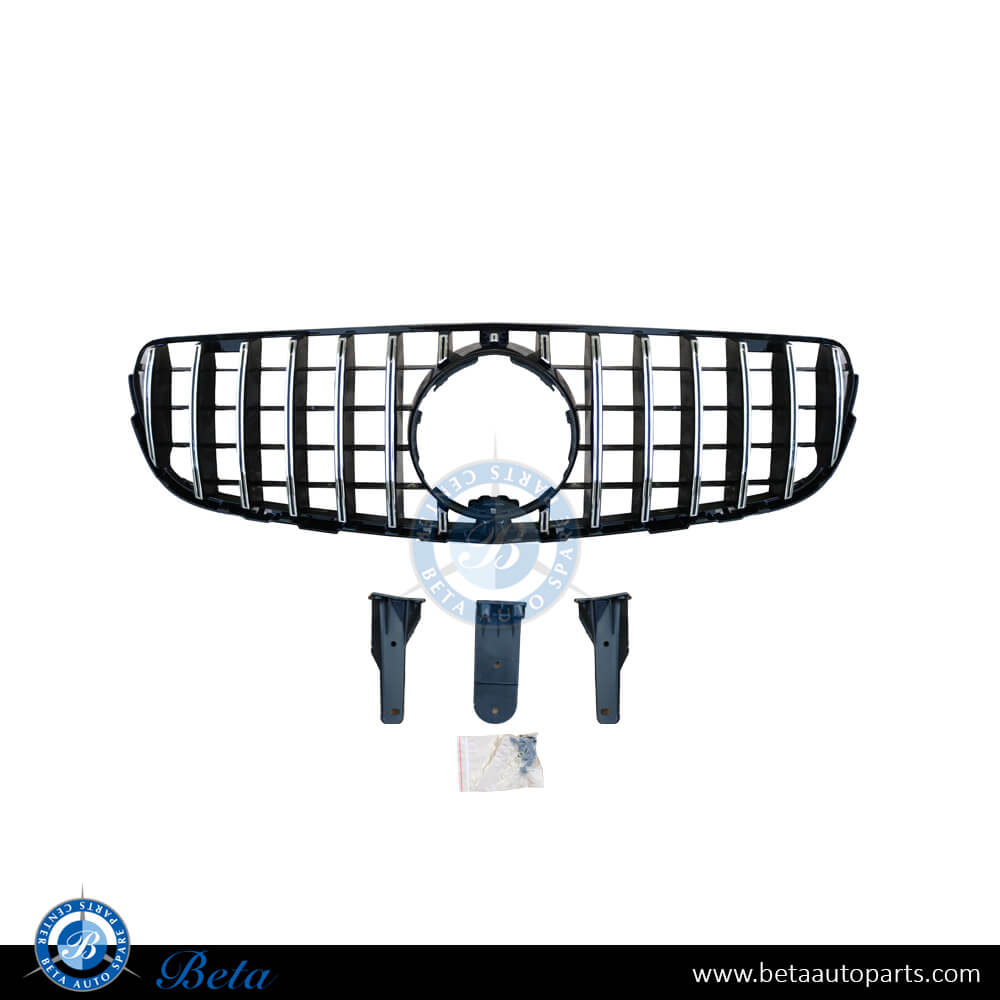 Grille GT look with camera hole Black and Chrome color for Mercedes GLC-Class W253 2016-2019 models, Part Number 2538882A00