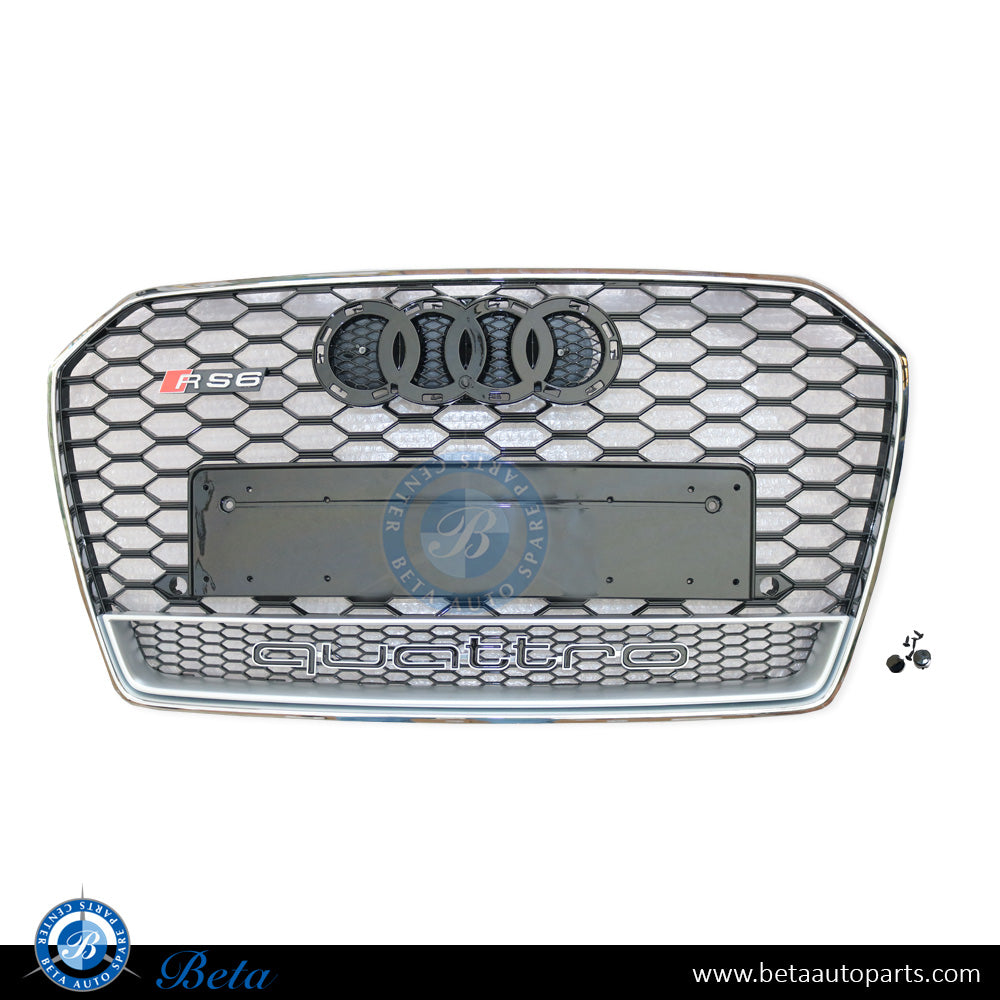 Grille RS6 Look Black and Chrome color for Audi A6 2015-2018 models, Part Number 4G0853651BD