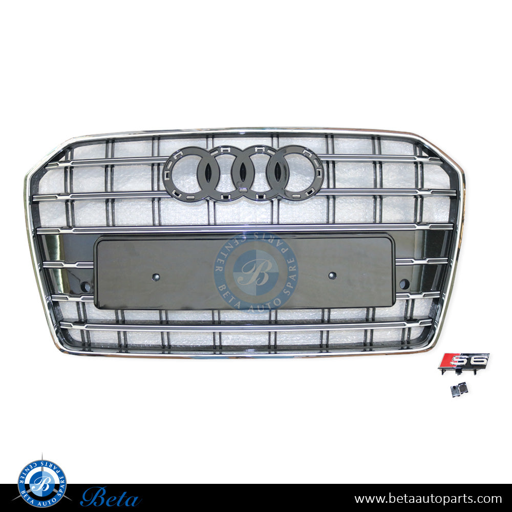 Grille S6 Look Black and Chrome color for Audi A6 2015-2018 models, Part Number 4G0853651BT