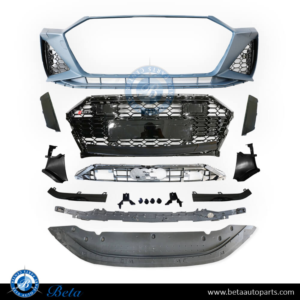 Front Bumper Assembly with PDC and Radiator Grille RS7 Look for Audi A7 2019-Up models, Part Number 4K8807065J