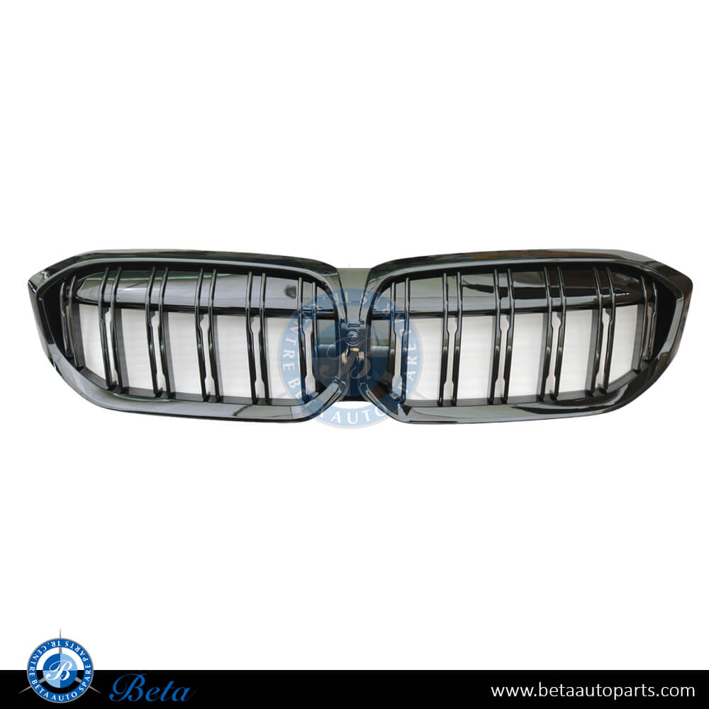 Radiator Grille M Look 2 Lines Gloss Black color for BMW 3 Series G20 LCI 2023-Up models, Part Number 51115A1BFB0