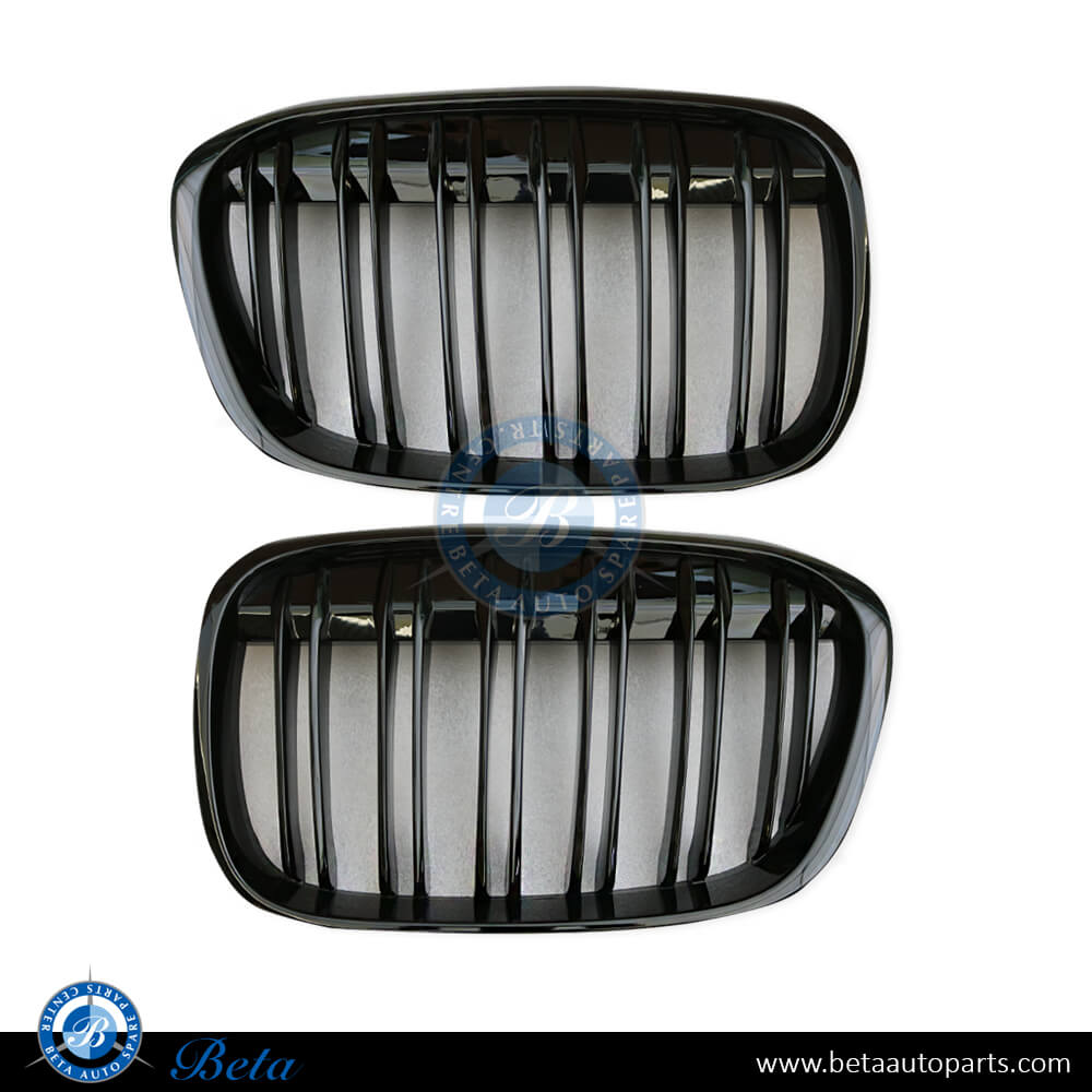 Radiator Grille 1 Line Gloss Black color for BMW X1 F48 2016-Up models, Part Number 51117383363/51117383364