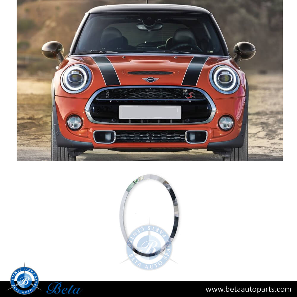 Left Side Headlamp Ring Chrome for Mini Hatch F55/F56 2014-Up models, Part Number 51137300631