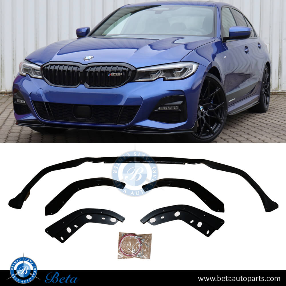 Front Bumper Lower Spoiler M-Performance for M-Tek Black Color for BMW 3 Series G20 2019-Up models, Part Number 51192455832