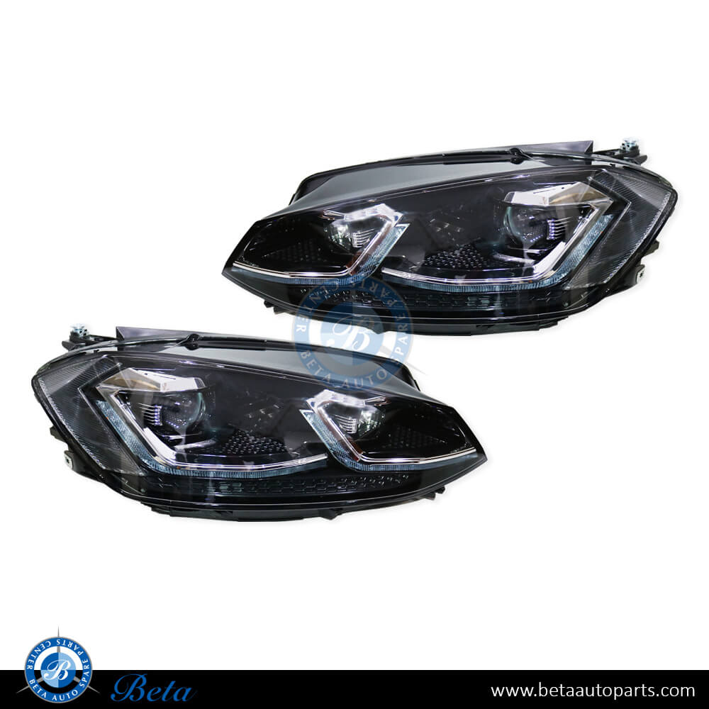 Headlamp Upgrade from Normal to 7.5 R-Line LED Look Silver Color for Volkswagen Golf 7.5 2018-Up models, Part Number 5G1941005D / 5G1941006D