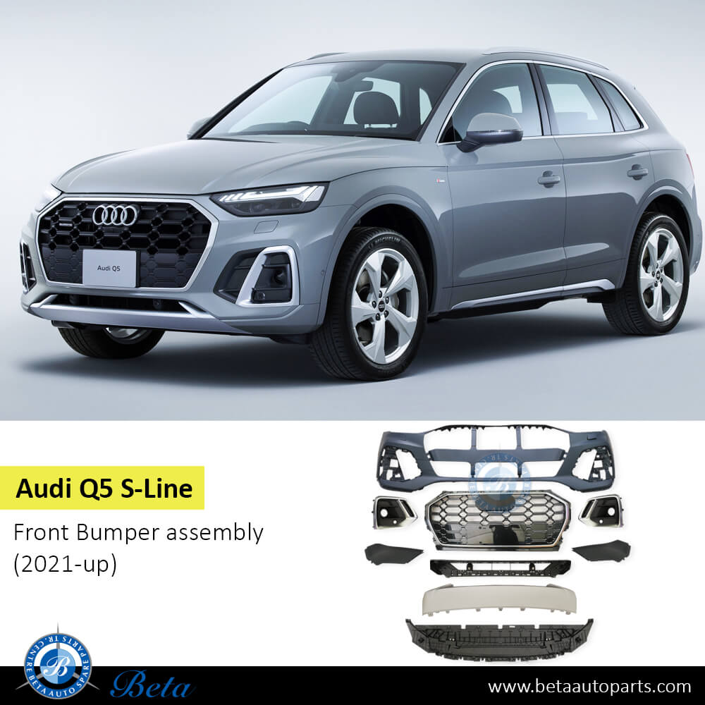 Audi Q5 S-Line (2021-Up), Front Bumper  with PDC and Washer, China, 80A807065A