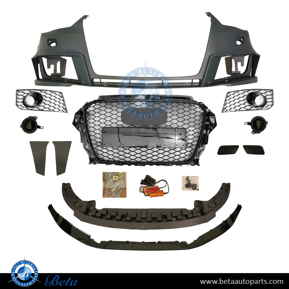 Audi A3 Hatchback (2013-2016), Front Bumper  with PDC / Park Assist / Washer RS3 Look, China, 8V0807065E