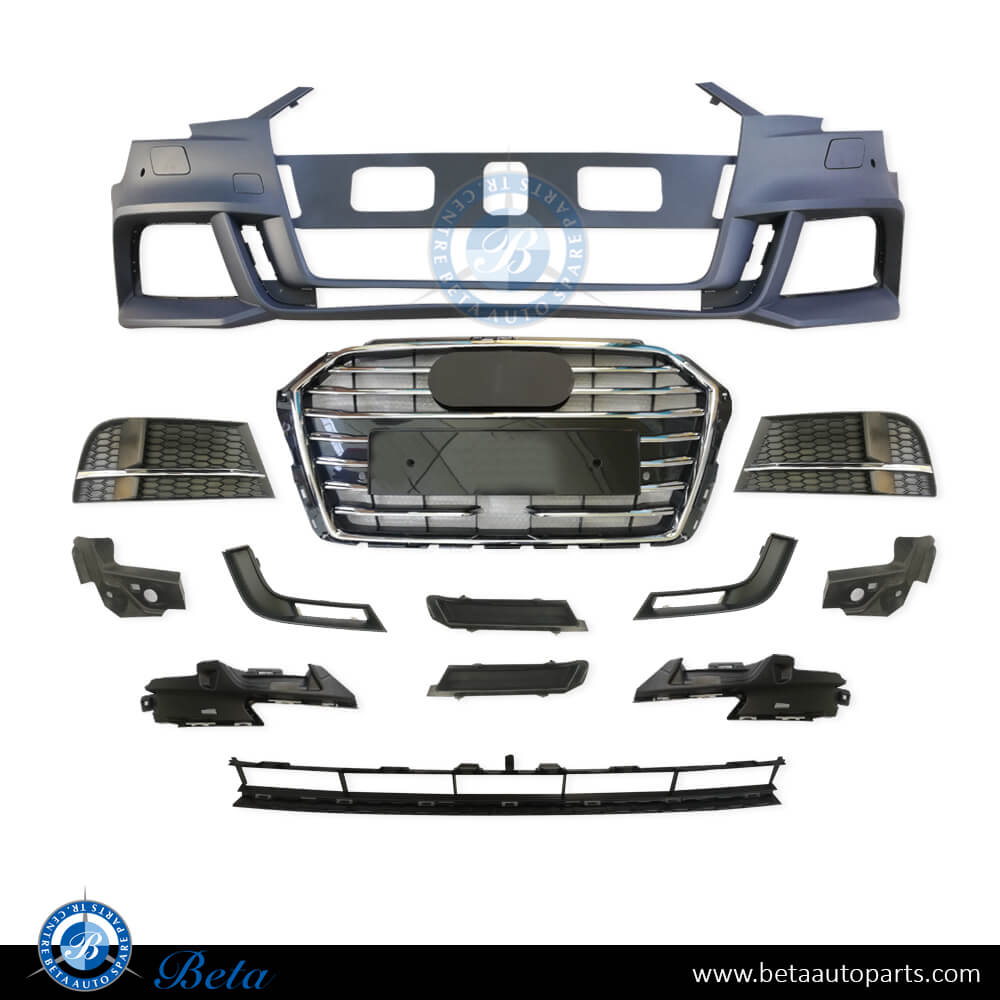 Audi A3 S-Line (2017-2019), Front Bumper with Park Assist/Washer, China, 8V5807065AH