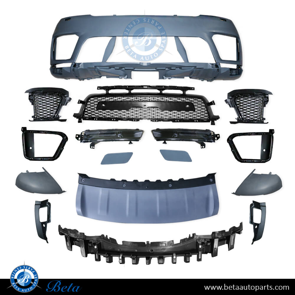 Front bumper assembly with fog lamps, PDC and camera hole for Range Rover Sport 2018-Up models, Part Number LR113285