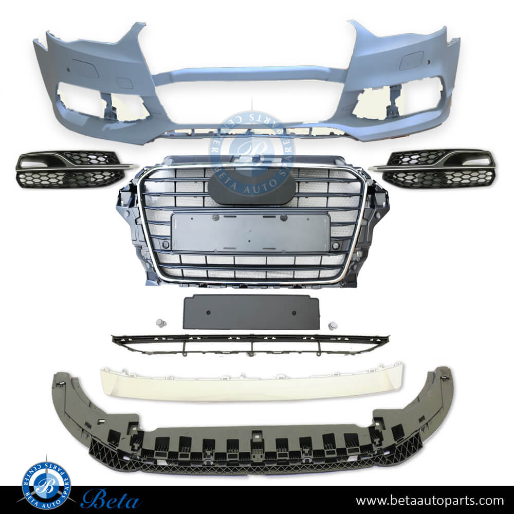 Audi A3 S-Line (2013-2016), Front Bumper assembly with Grille, China, 8V5807065J