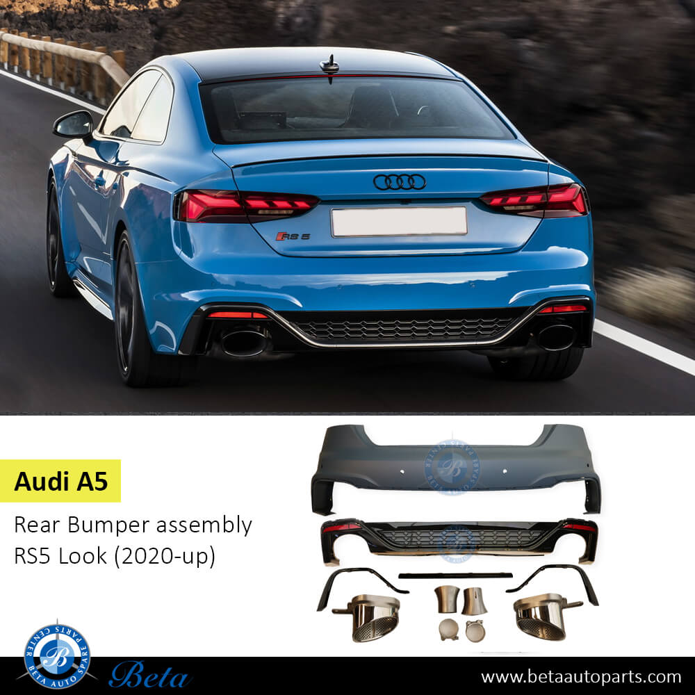 Audi A5 (2020-Up), Rear Bumper with PDC and Park Assist RS5 Look, China, 8W6807067AJ