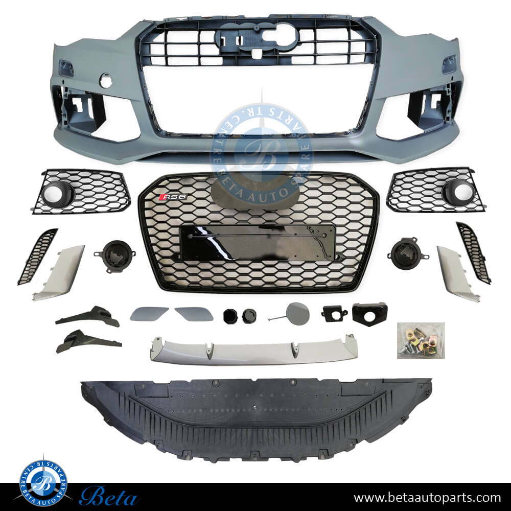 RS6 Look Front Bumper with Grille for Audi A6 2015-2018 models, Part Number 4G0807065 AL