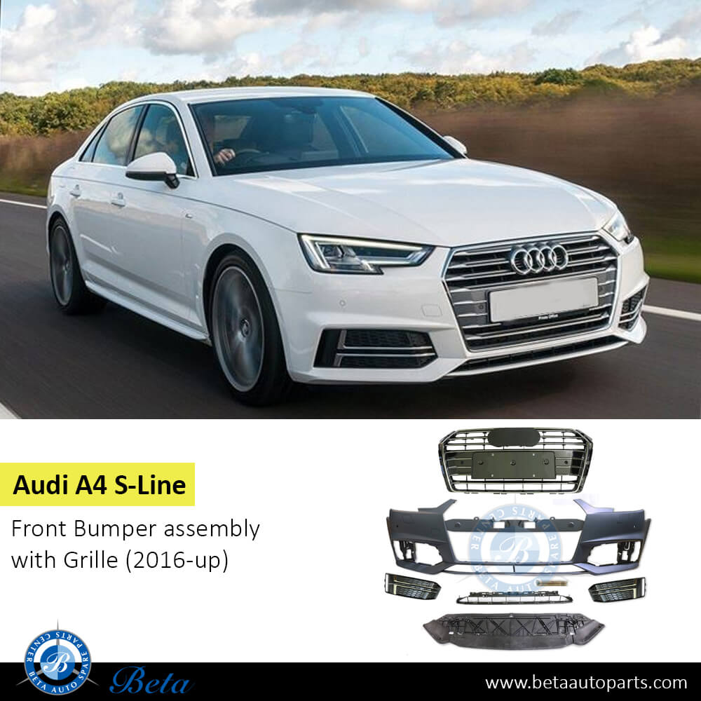 Audi A4 S-Line (2016-up), Front Bumper assembly with Grille, PDC and Washer, China, 8W0807065K