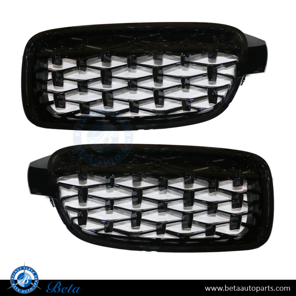 Grille Stars Look Black Color for BMW 3 Series F30 2012-2018 models, Part Number 51137255411 / 51137255412