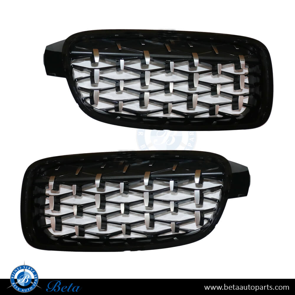 Grille Stars Look Chrome and Black for BMW 3 Series F30 2012-2018 models, Part Number 51137255411 / 51137255412