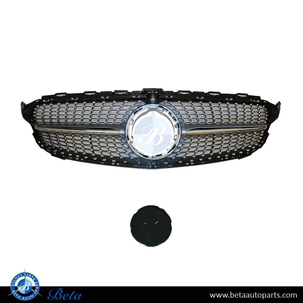 Grille AMG Diamond Look with Camera Hole Silver Color for Mercedes C-Class W205 2019-up models, Part Number 2058881760