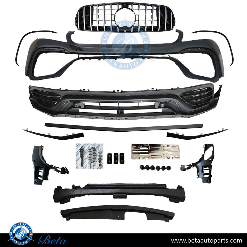 Front Bumper AMG GLC63 Look with Radiator Grille GT Look for Mercedes GLC-Class W253/C253 2016-2019 models, Part Number 2538854202