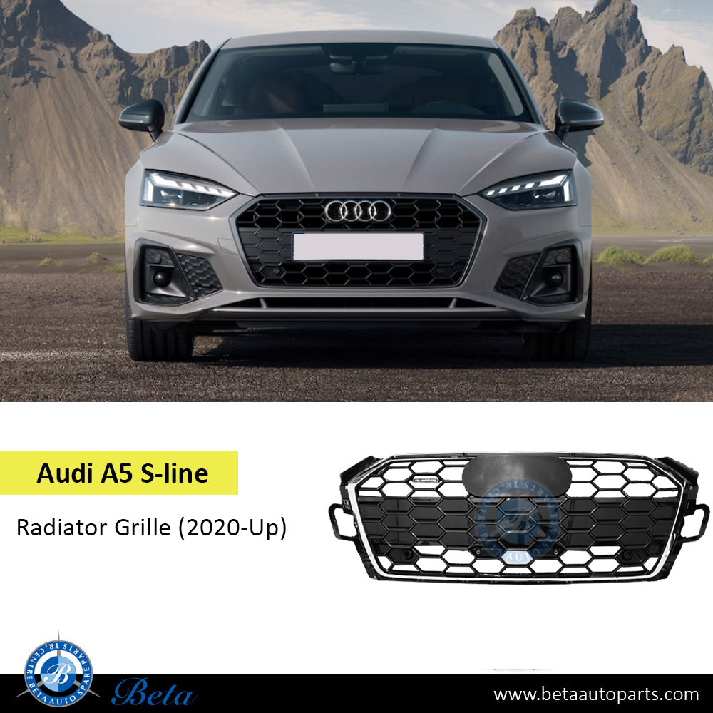 Audi A5 S-Line (2020-Up), Radiator Grille (Black & Chrome), China, 8W6853651BJ