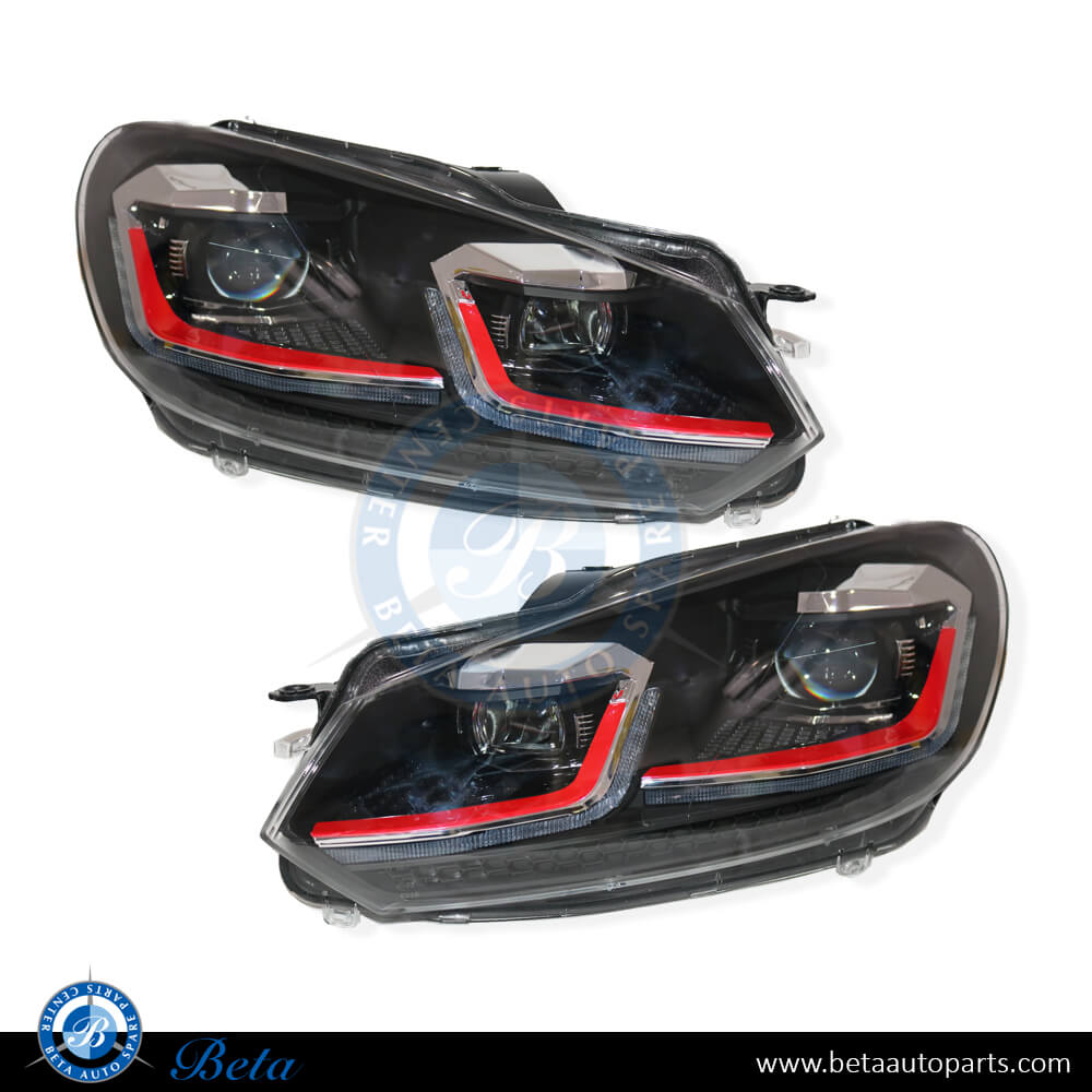 Headlamp Upgrade from Halogen to Golf 7.5 Red LED Look for Volkswagen Golf 6 2008-2012 models, Part Number 5K1941005L / 5K1941006L